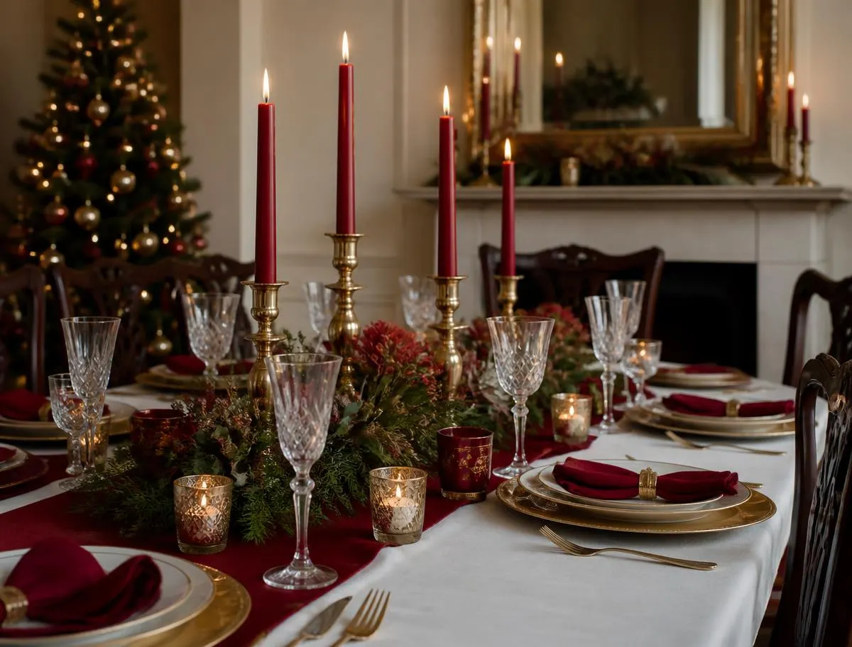 Candlelit Christmas dinner table